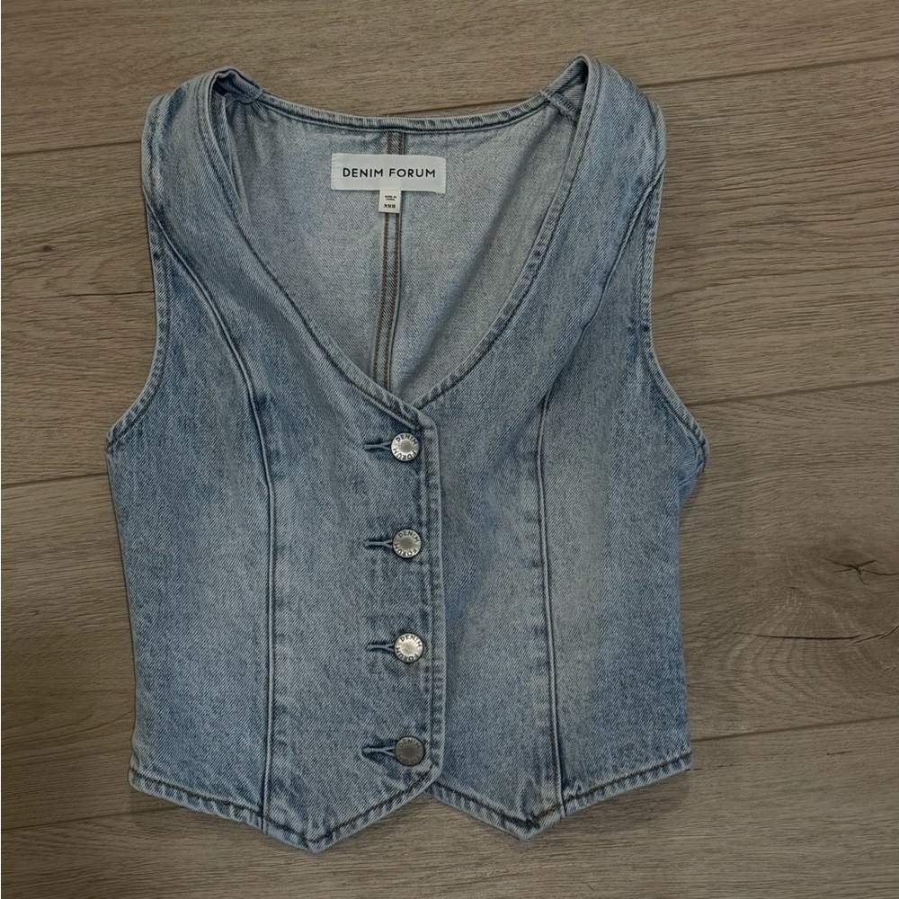Aritzia Denim Forum Light Blue Denim Vest with Contrast Stitching
